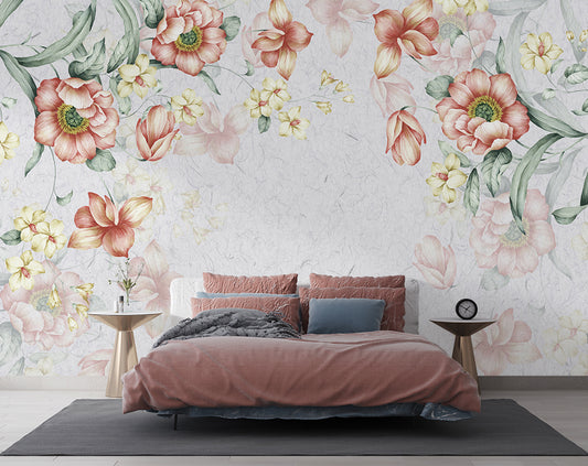 Peach Flowers Custom Retro Wallpaper