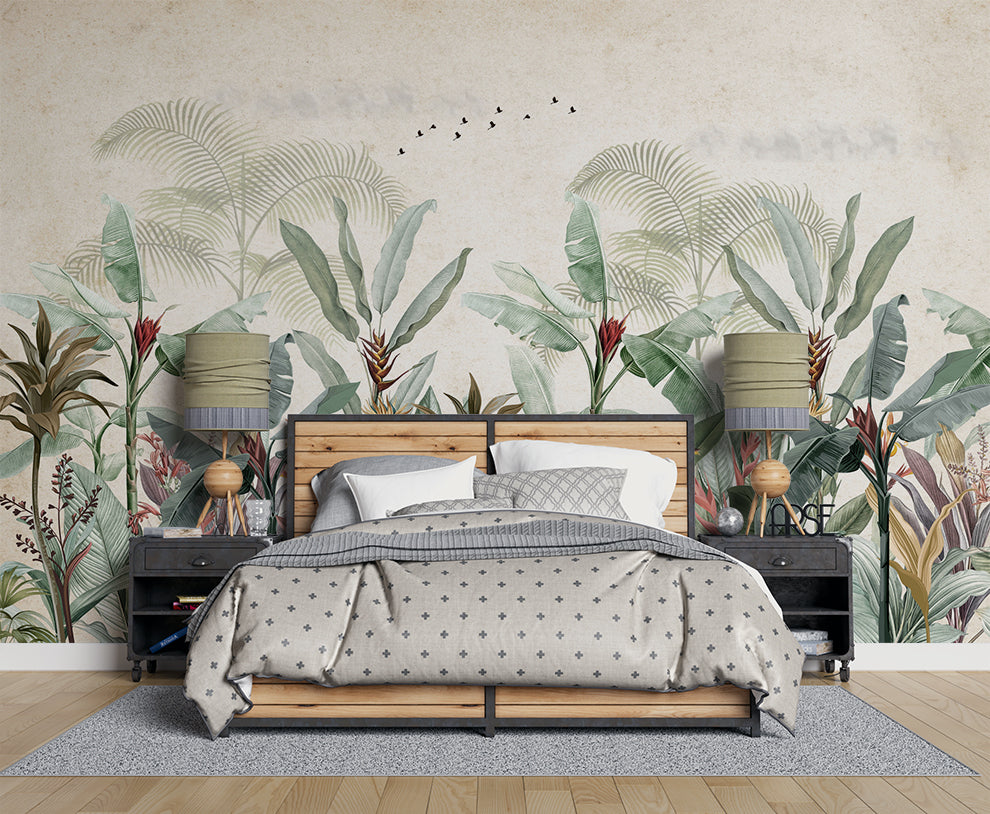 Vintage Botanical Banana Leaf Mural Wallpaper