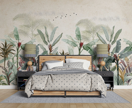 Vintage Botanical Banana Leaf Mural Wallpaper