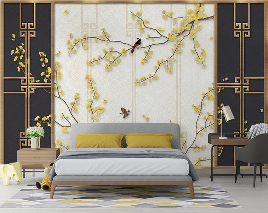 3d chinese floral and bird wallpaper