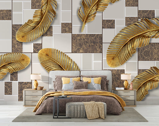 Golden Color Birds Feather Art Wallpaper