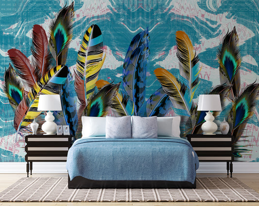 Bedroom - 3D Beautiful Colorful Feather Wallpaper
