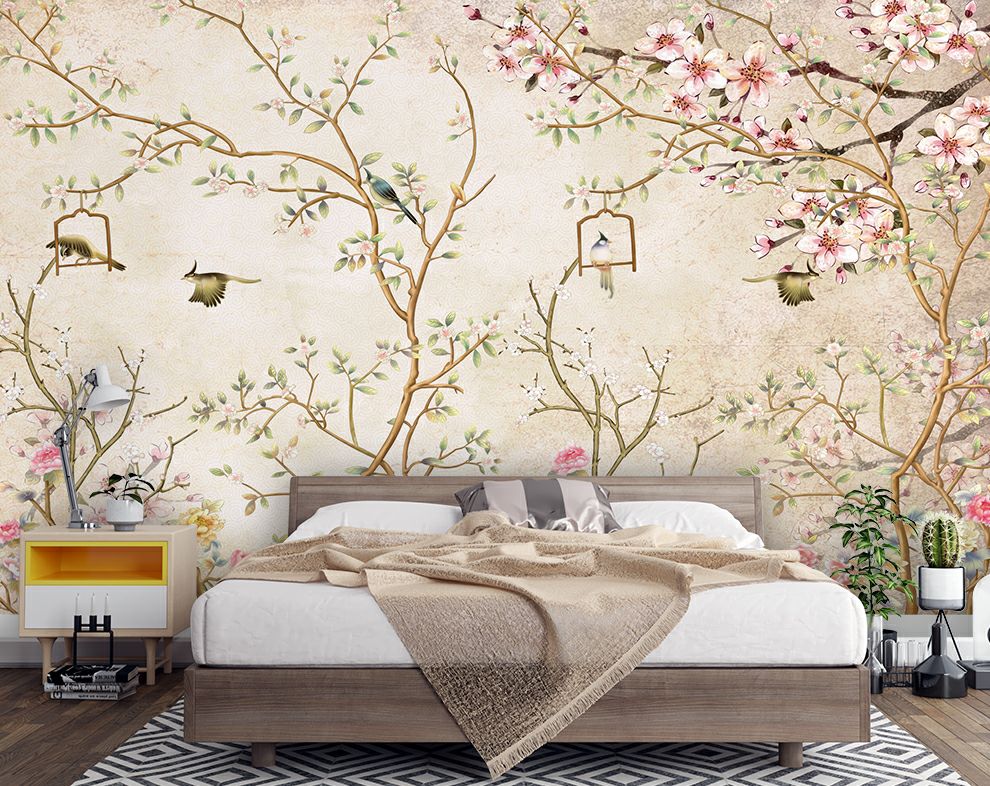 customized Botanical wallpaper | Chinoiserie wallpaper – Home Decoram