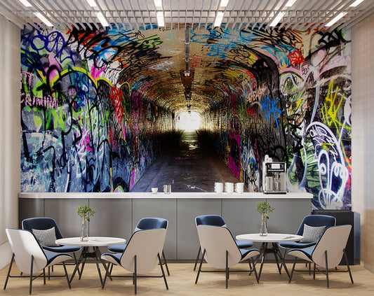 3D Graffiti Style Cafe Wallpaper