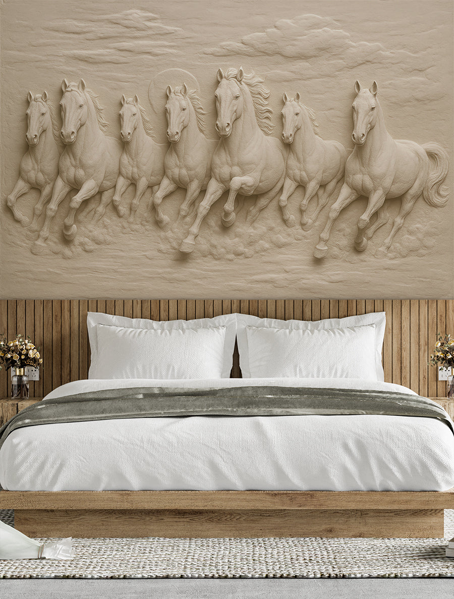 3D Seven Horses Mural Wallpaper