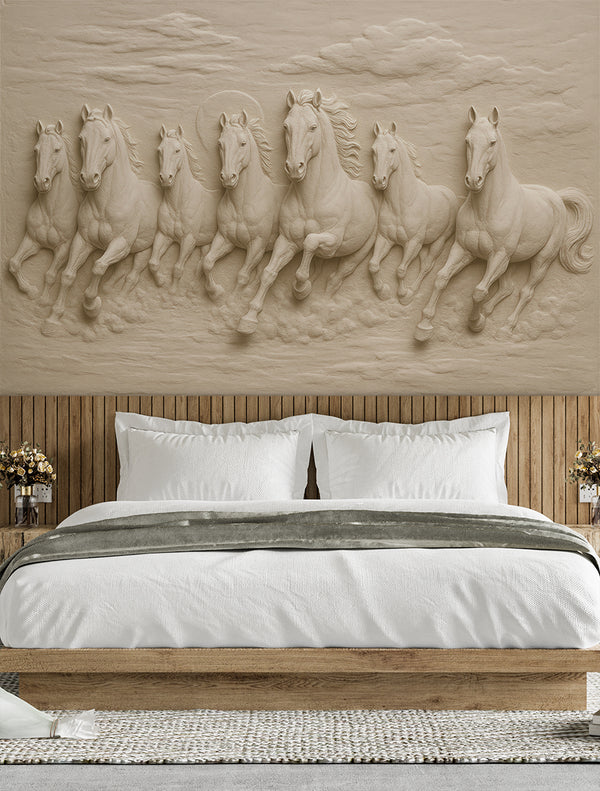 3D seven horses mural wallpaper for living room - view 2
