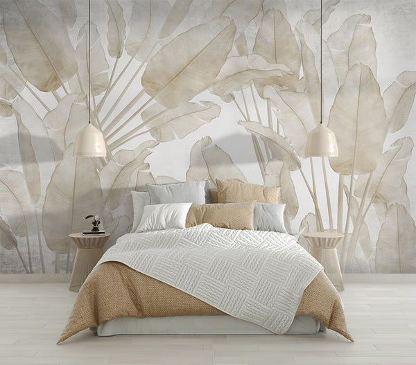 Soft beige banana leaf wallpaper - view 2