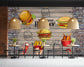Fast food icons wood texture cafe wallpaper