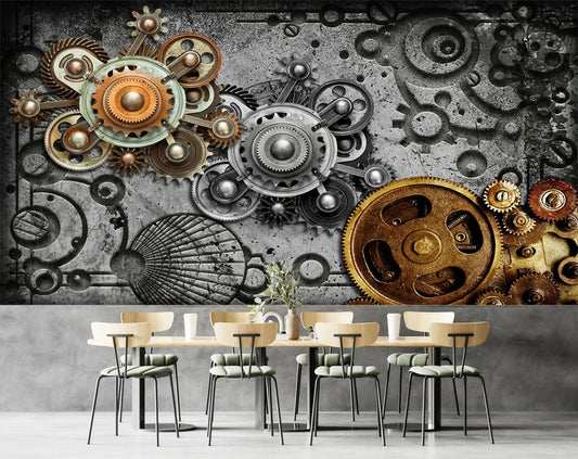 3D Mechanical Gears Mural Wallpaper