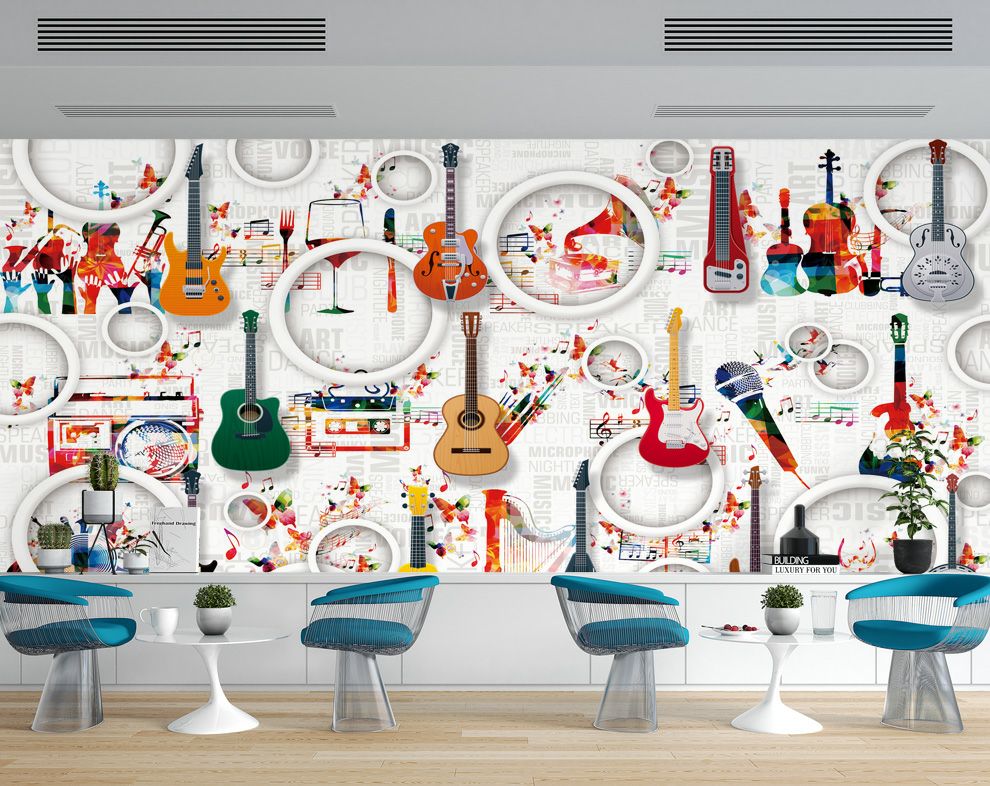 3D Mural Guitar Music Equipment Musical Pattern Wallpaper