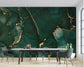 Dining Room - Green Gold Abstract Marble Wallpaper