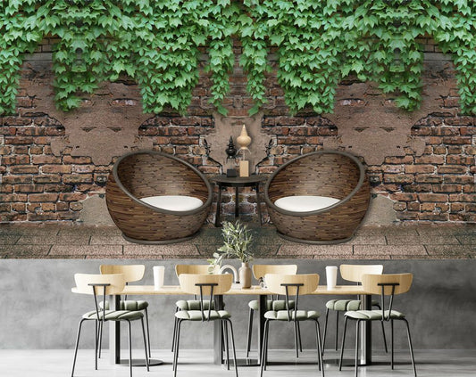 3D Wallpaper Hanging Leaves And Chairs Customize Wall Mural