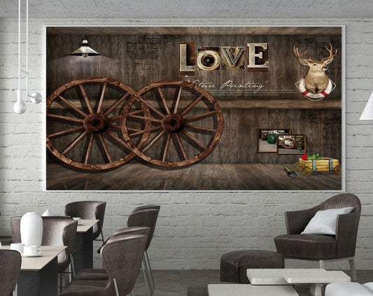 3D Wooden Wall Art, Wooden Wheels And Crafts Restaurant wallpapers