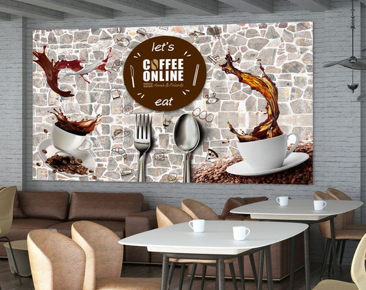 Cups Coffee Fork Spoons HD Wallpaper For Cafe Restaurant Wallpaper