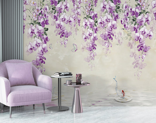Hanging Purple Flower And Butterfly Wallpaper