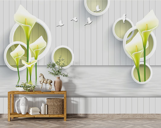 Wooden Board Flower And Circle Wallpaper