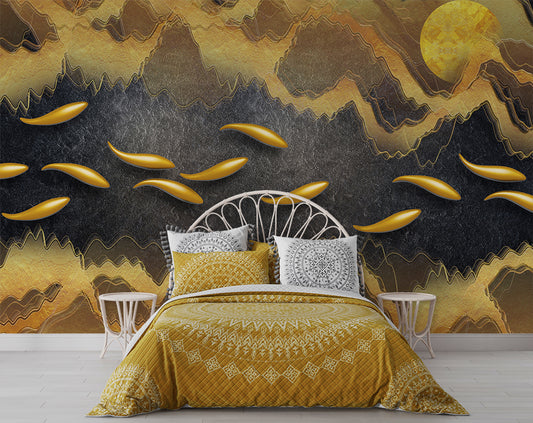 3D Golden Fish Swimming In Water Wallpaper
