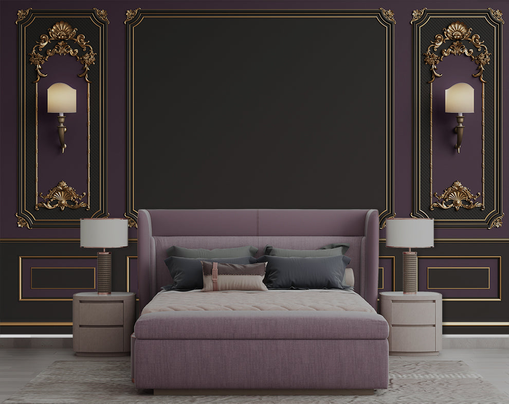 Luxury Purple Bedroom Design 3D Wallpaper