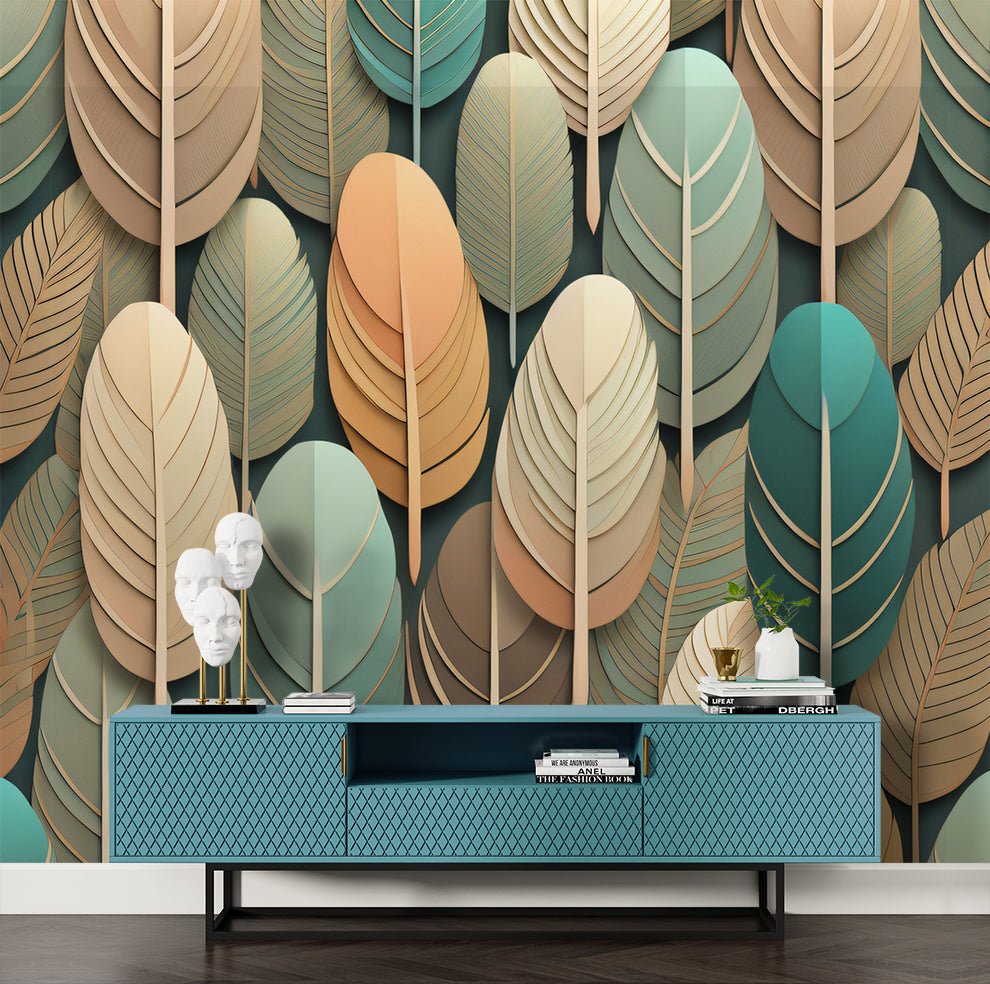 Abstract Colorful Feather Design Wallpaper