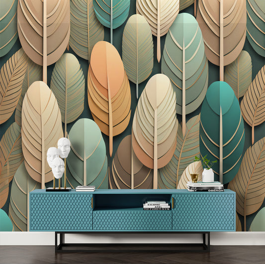 Living Room - Abstract Colorful Feather Design Wallpaper