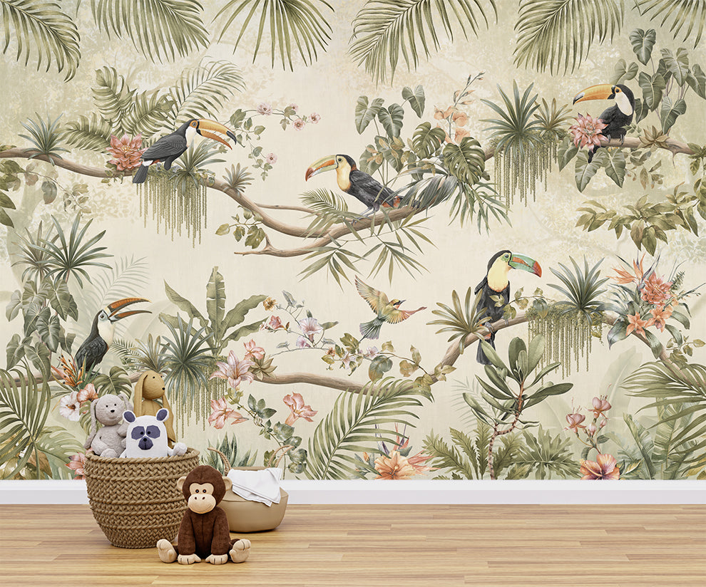 Tropical Jungle And Birds Wallpaper