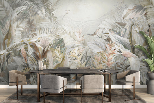 Dining Room - Abstract Banana Leaves – Tropical Jungle Wall Mural, Custom Size
