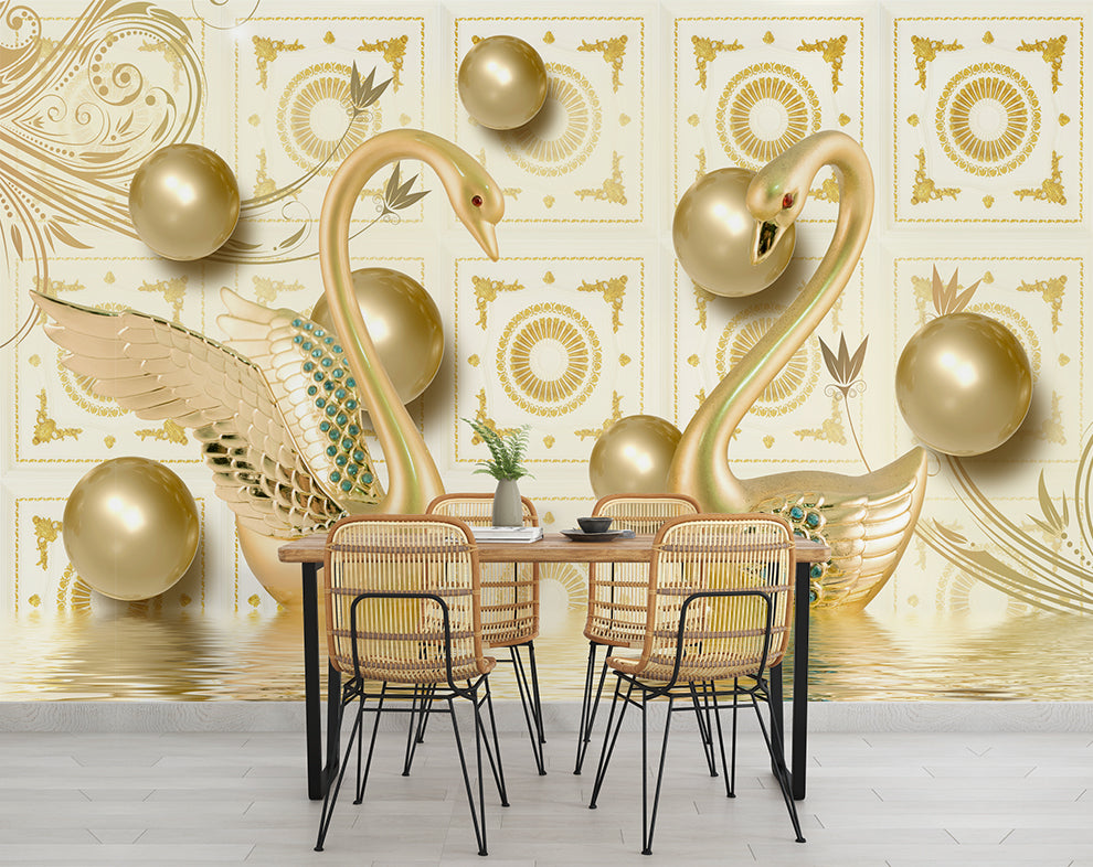 Golden Swan Mural Wallpaper