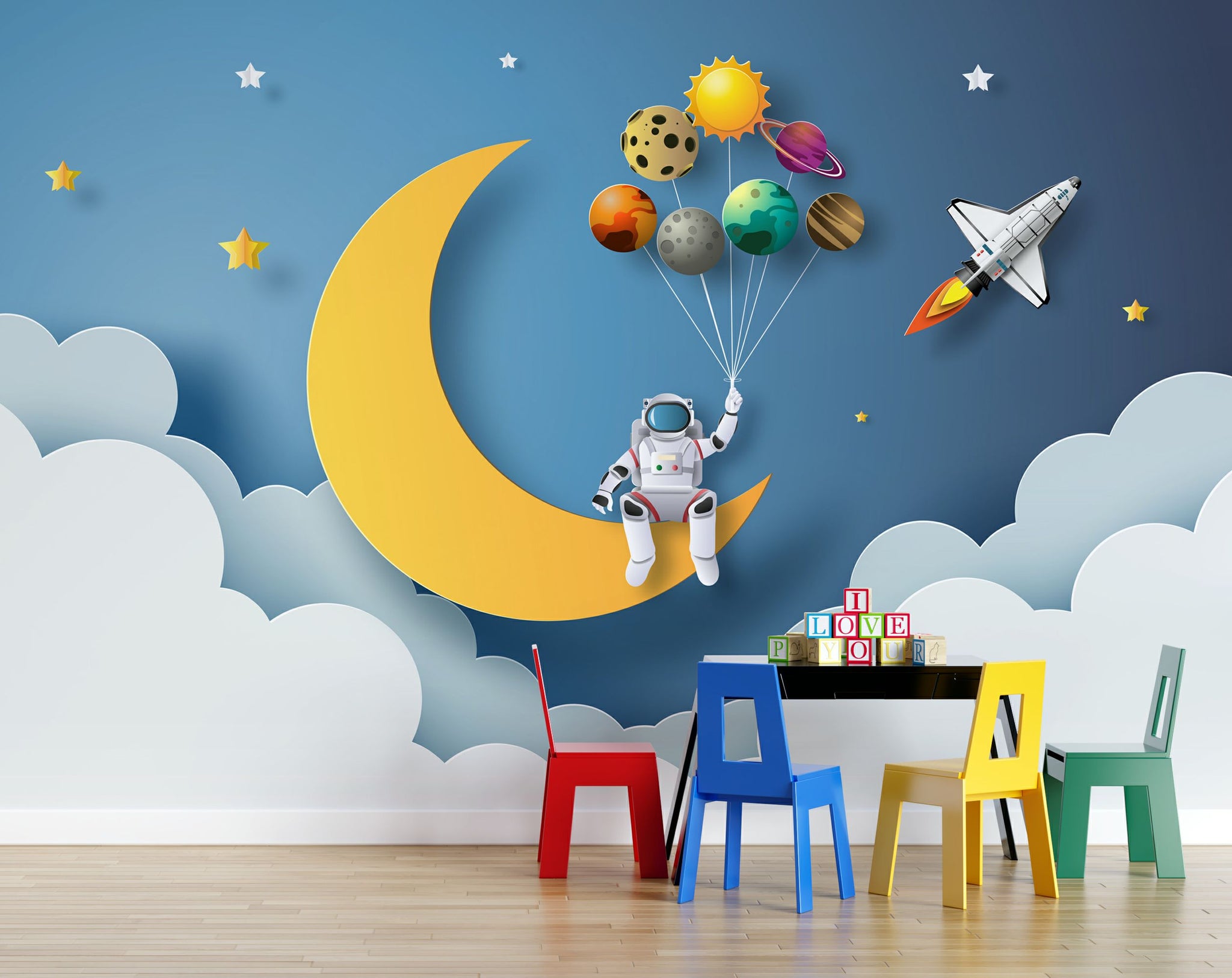 Star Space Wallpaper | Kids Room Wallpaper | Nursery Baby Wallpaper