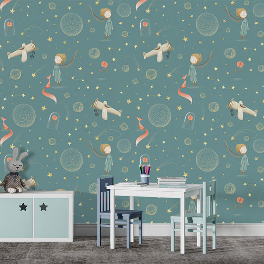 Airplane With Stars Nursery Boys Wallpaper