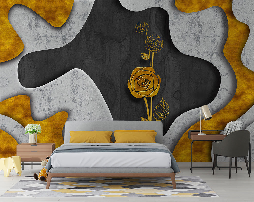 Golden Rose And Grey And Yellow Color Marble Art Wallpaper