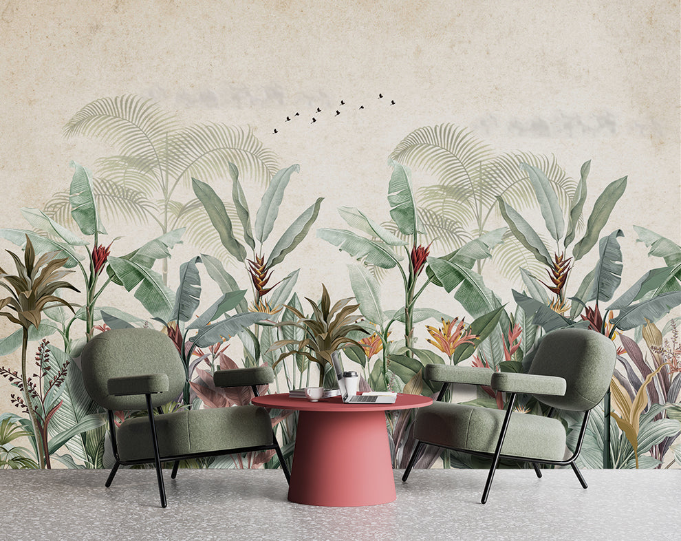 Vintage Botanical Banana Leaf Mural Wallpaper