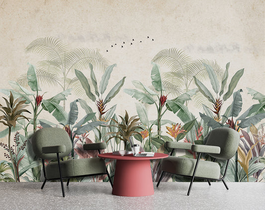 Dining Room - Vintage Banana Leaf – Tropical Botanical Wall Mural, Custom Size