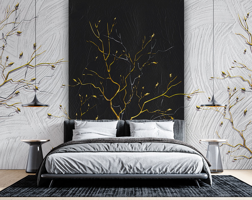 3d creative black and golden tree wallpaper