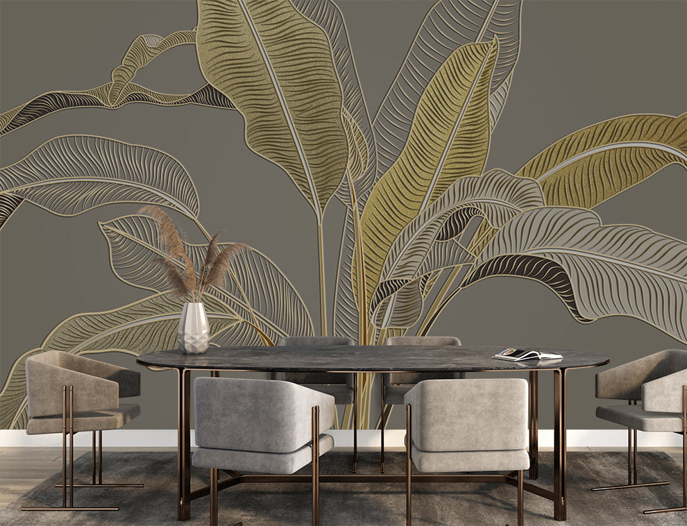 Golden Banana Leaf Tropical Wallpaper