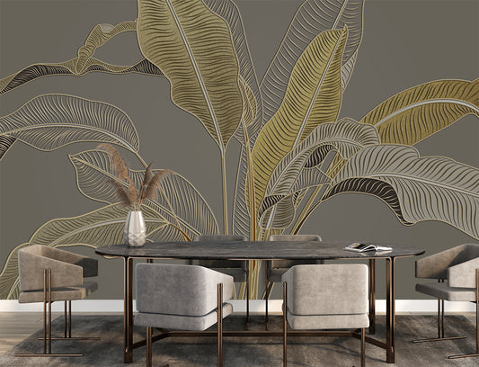 Golden Banana Leaf Tropical Wallpaper