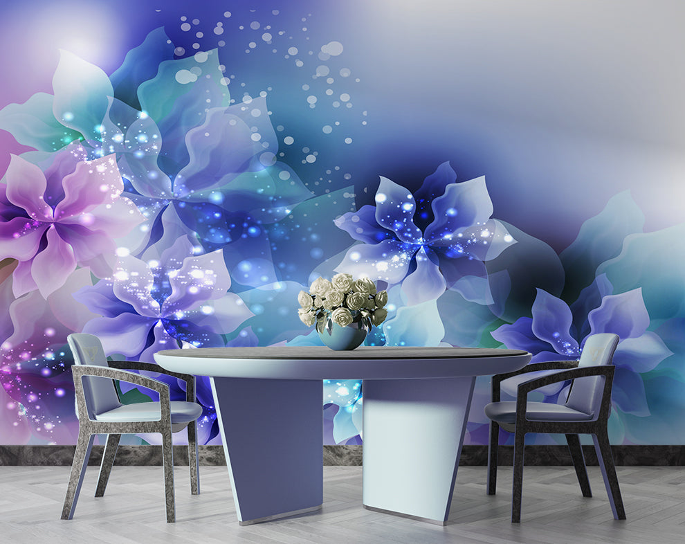 Beautiful Abstract Background With Blue Flowers Wallpaper