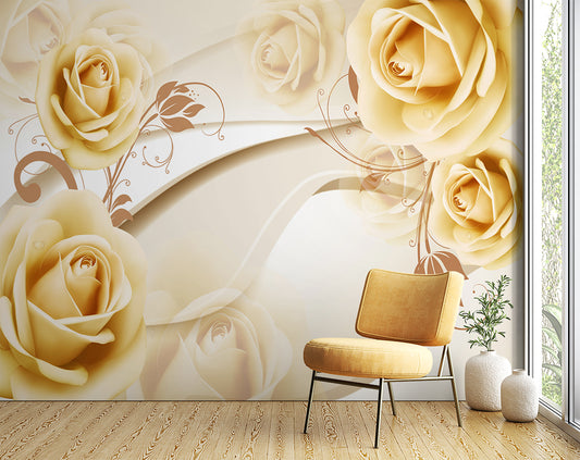 Luxury 3D Yellow Rose Wallpaper
