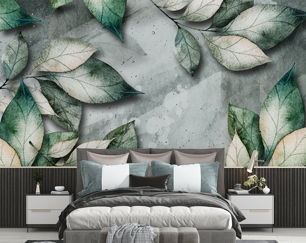 3D Botanical Green Leaves Art Wallpaper