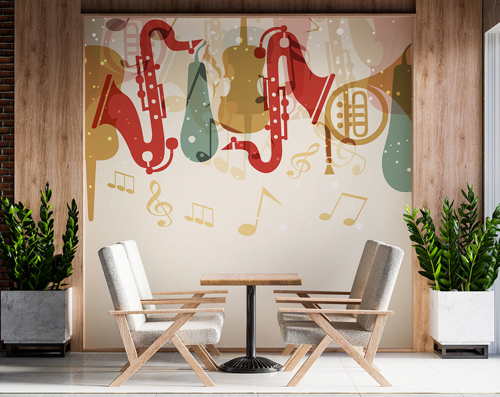 Colorful Jazz Instruments Musical With Notes Wallpaper