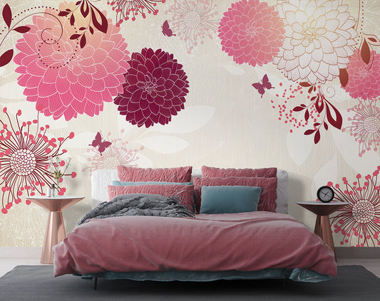 Red Flowers Decorative Wallpaper