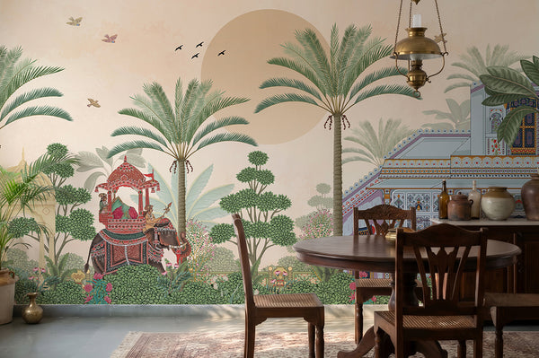 The Maharaja's Journey – Indian Elephant Wall Mural Wallpaper, Custom Size