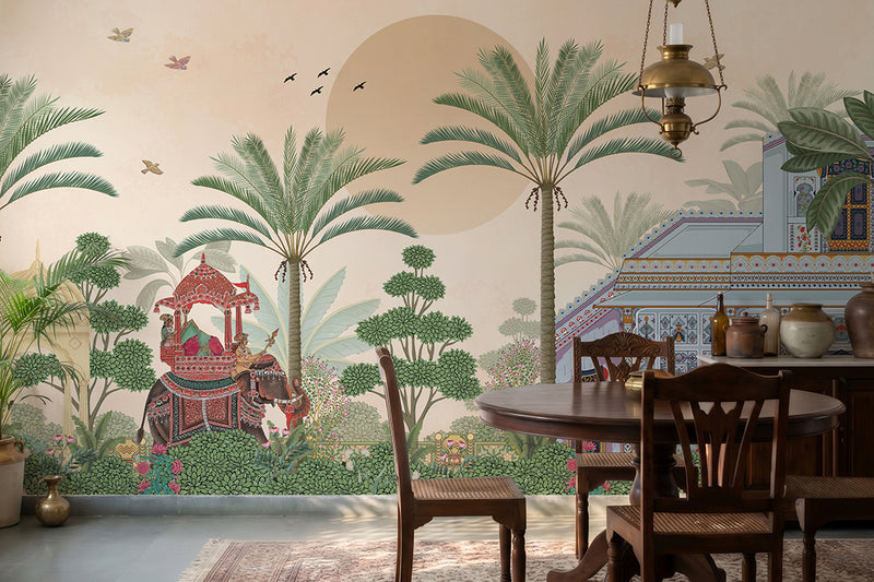 The Maharaja's Journey – Indian Elephant Wall Mural Wallpaper, Custom Size