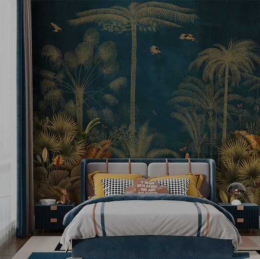Bedroom - Jungle & Leaves – Tropical Wall Mural Wallpaper, Custom Size