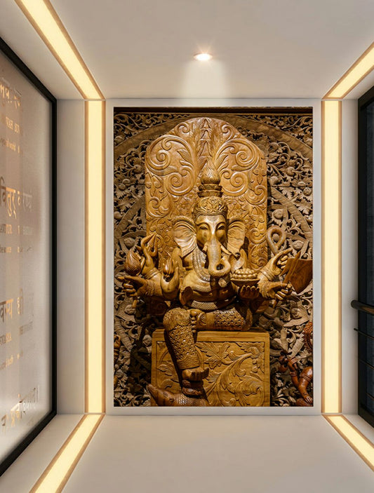 Ganesha wooden carving 3d wallpaper, Hindu gods customized wallpaper