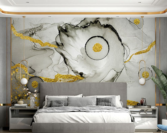 White, Black And Golden Marble Design Wallpaper