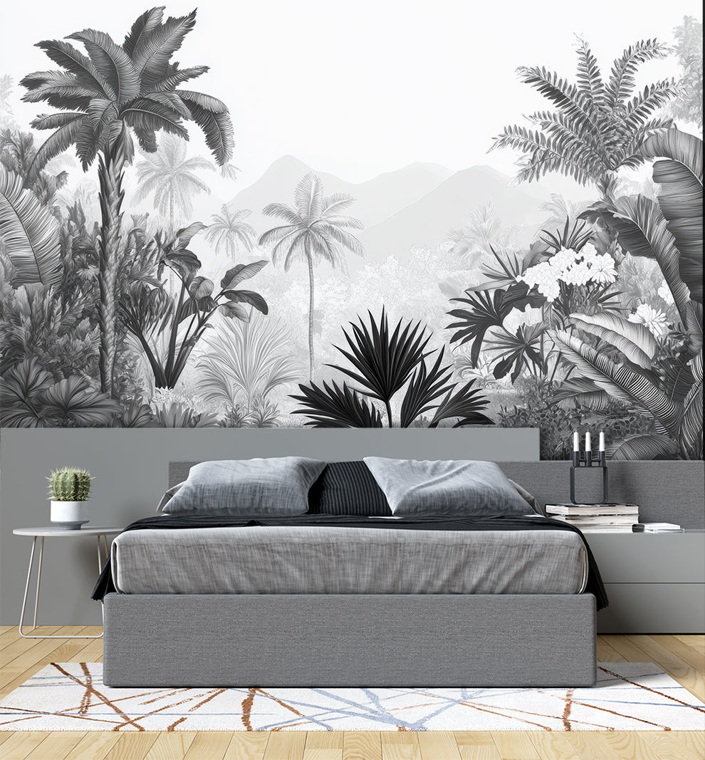 Tropical Palm Trees Black And White Wallpaper