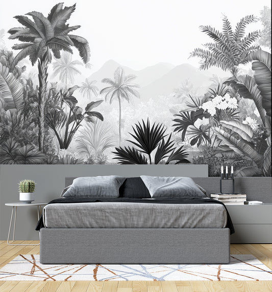 Tropical Palm Trees Black And White Wallpaper