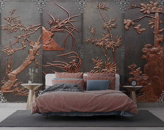 Chinese stylish embossed flowers wallpaper