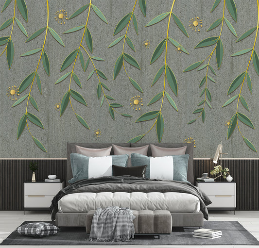 Green Leaves And Yellow Dots Tropical Wallpaper