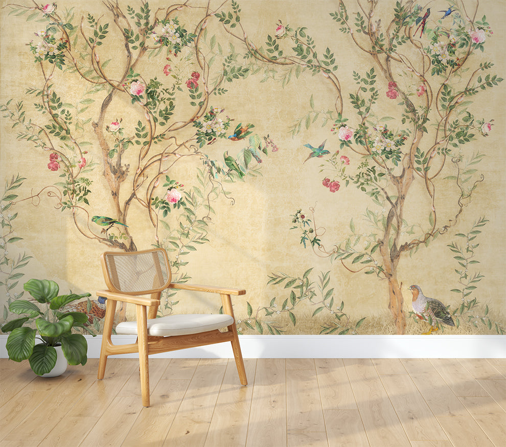 Chinoiserie Floral Wallpaper decorative floral and bird wallpaper